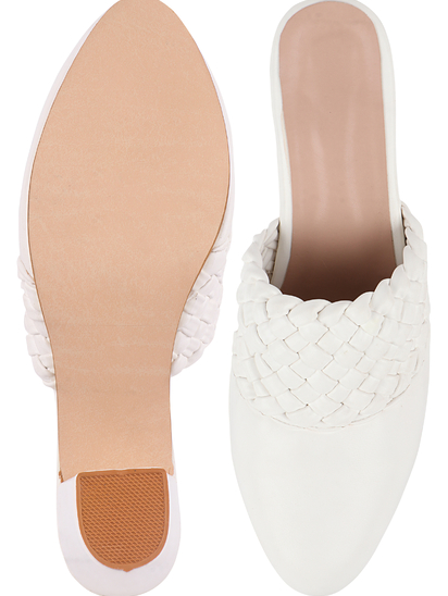 Thewhitepole white heels for women | Braided Leather Mules