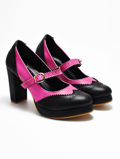 Scarlett Brogue || TWP Pink Black Block Heels