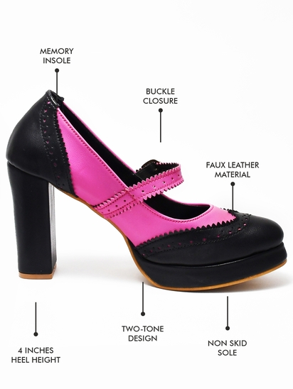 Scarlett Brogue || TWP Pink Black Block Heels