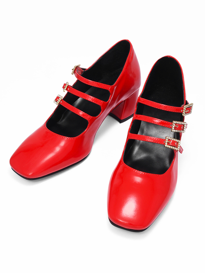 Blair Red Patent Mary Jane Block Heels