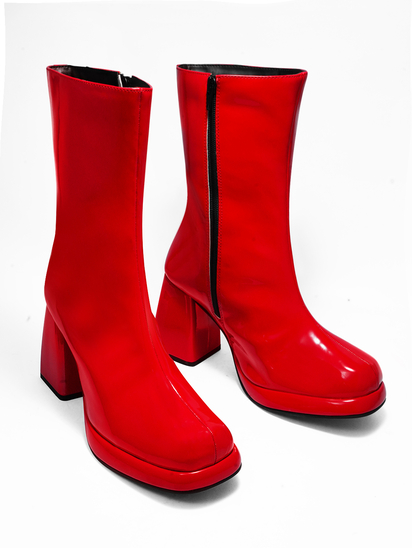 Eleanor Red Patent Block Heel Boots