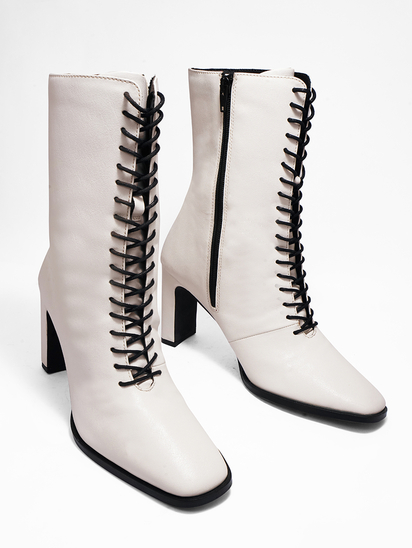 Sylvie White Lace Up Boots