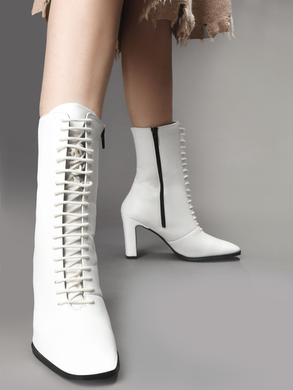 Sylvie White Lace Up Boots