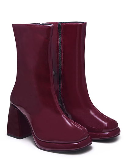 Eleanor Maroon Patent Block Heel Boots