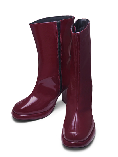 Eleanor Maroon Patent Block Heel Boots