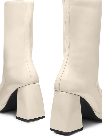 Eleanor Cream Patent Block Heel Boots