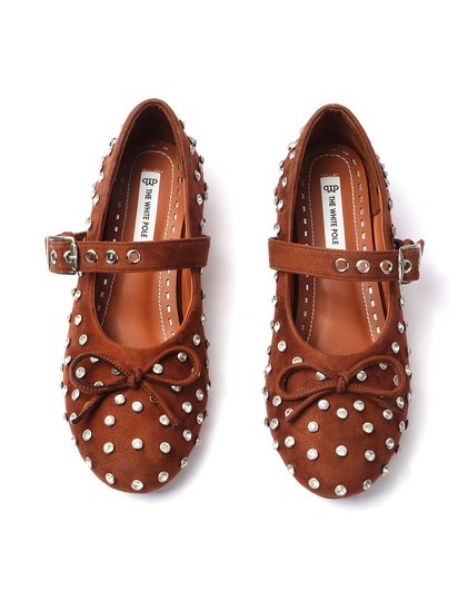 Brown mary jane with studded embellshments flat Bellies