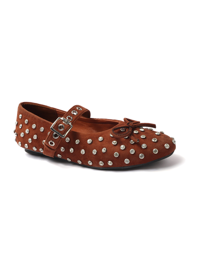 Brown mary jane with studded embellshments flat Bellies