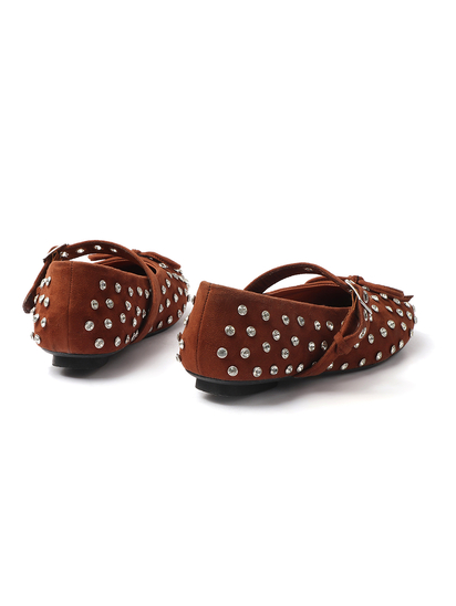 Brown mary jane with studded embellshments flat Bellies