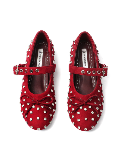 Maroon mary jane with studded embellshments flat Bellies