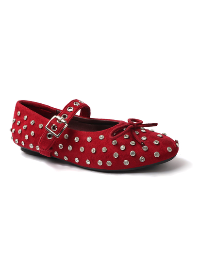 Maroon mary jane with studded embellshments flat Bellies