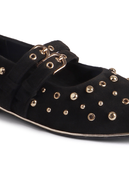 Black mary jane with golden rivets flat Bellies