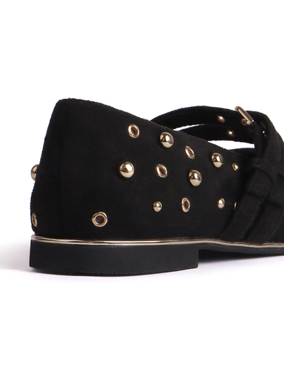 Black mary jane with golden rivets flat Bellies
