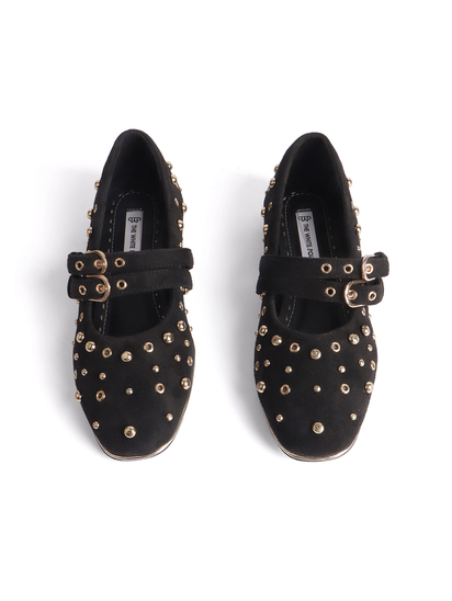 Black mary jane with golden rivets flat Bellies