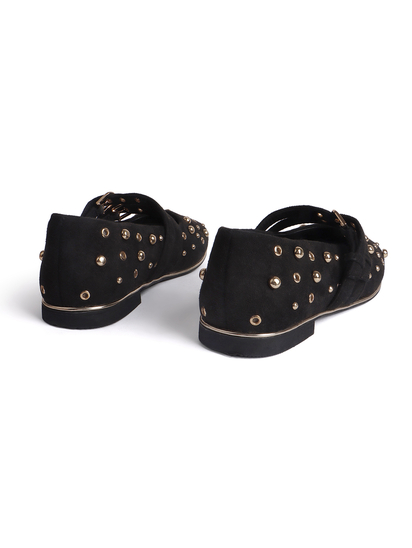 Black mary jane with golden rivets flat Bellies