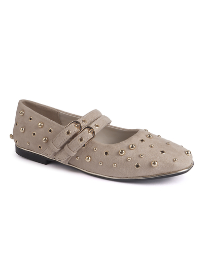 Beige mary jane with golden rivets flat Bellies