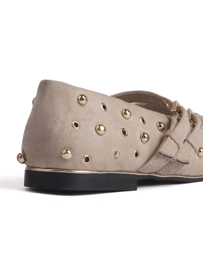 Beige mary jane with golden rivets flat Bellies