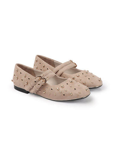 Beige mary jane with golden rivets flat Bellies