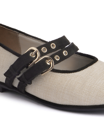 Jute mary janes with double straps black flat Bellies