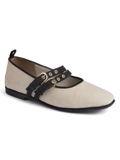 Jute mary janes with double straps black flat Bellies