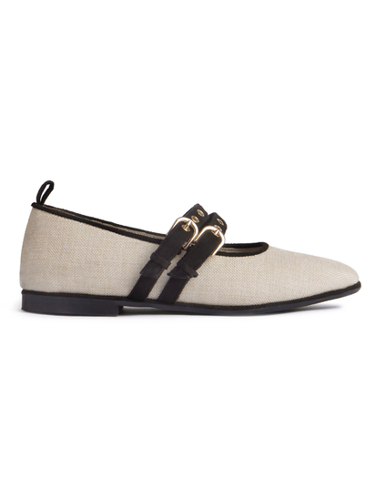 Jute mary janes with double straps black flat Bellies