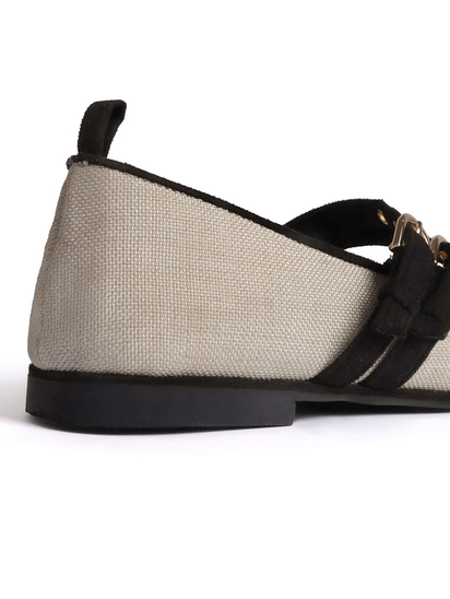 Jute mary janes with double straps black flat Bellies