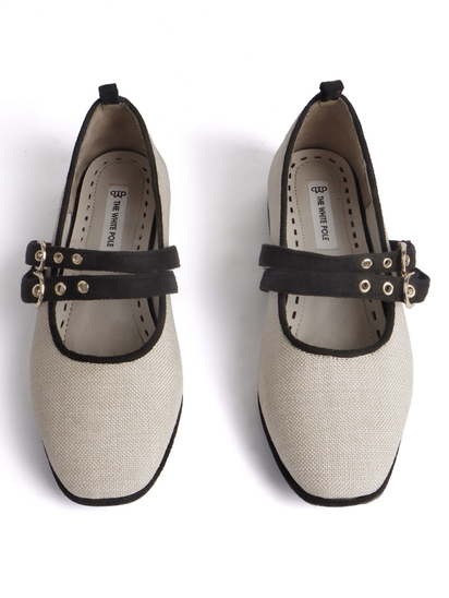 Jute mary janes with double straps black flat Bellies