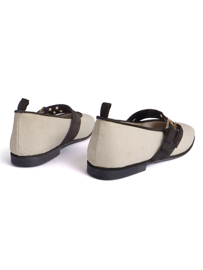 Jute mary janes with double straps black flat Bellies
