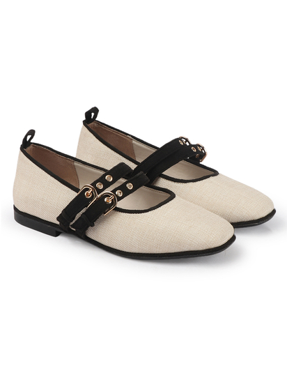 Jute mary janes with double straps black flat Bellies