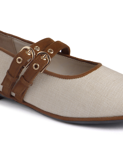 Jute mary janes with double straps brown flat Bellies