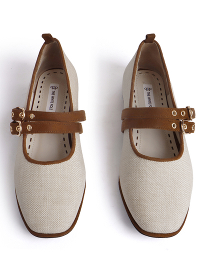 Jute mary janes with double straps brown flat Bellies