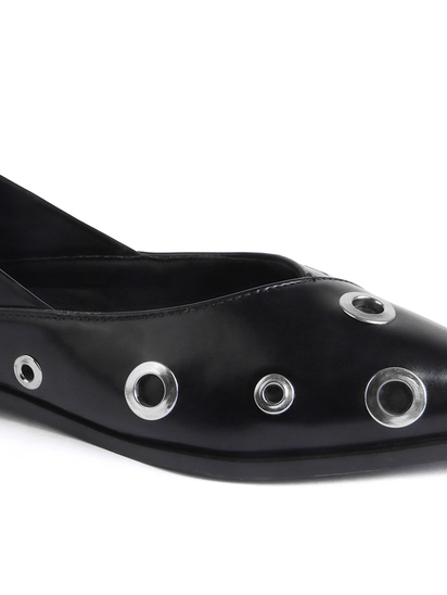 Black pointed flats with grommets