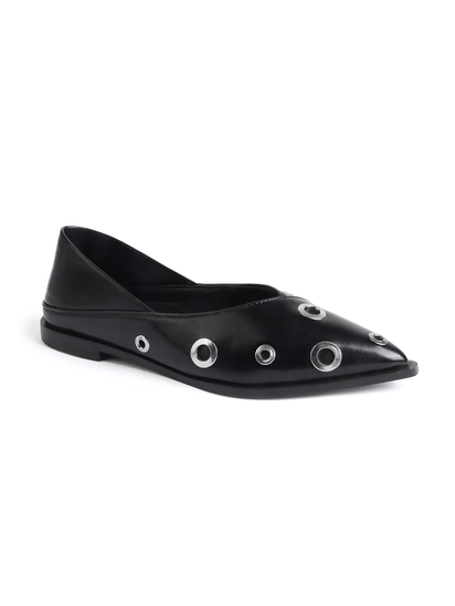 Black pointed flats with grommets
