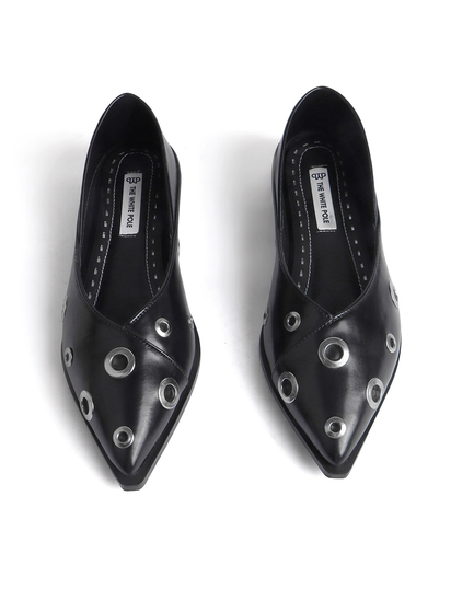 Black pointed flats with grommets