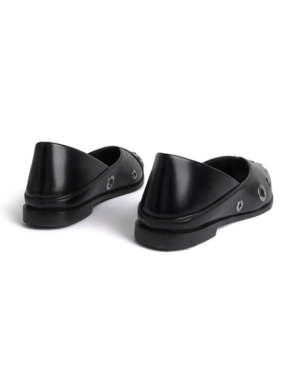 Black pointed flats with grommets