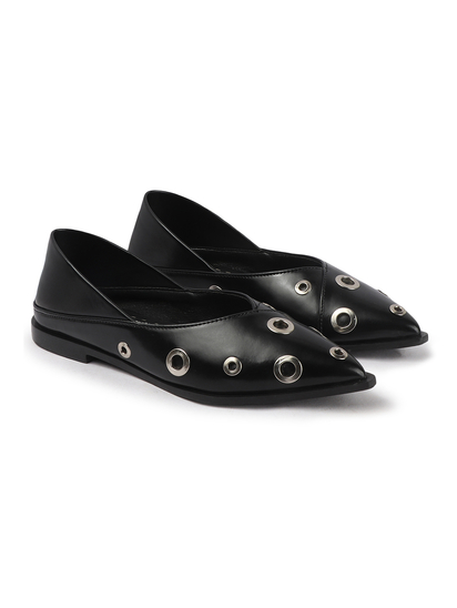 Black pointed flats with grommets