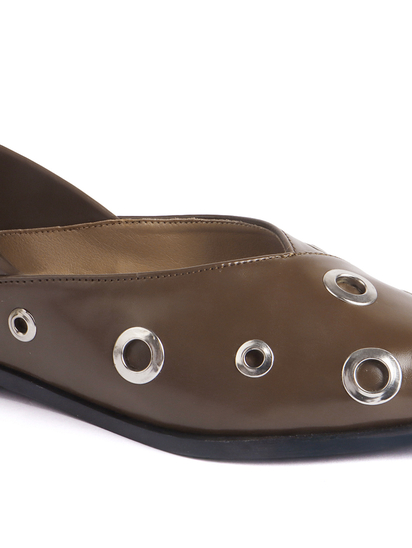 Brown pointed flats with grommets