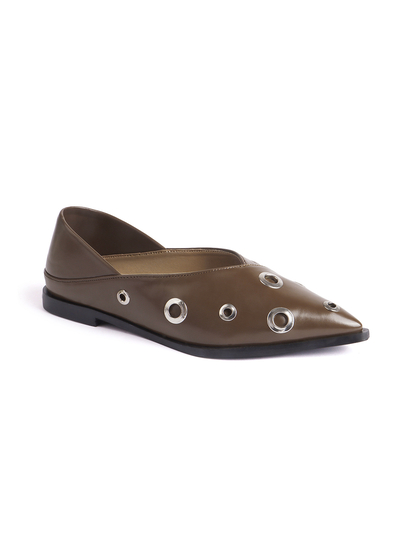 Brown pointed flats with grommets
