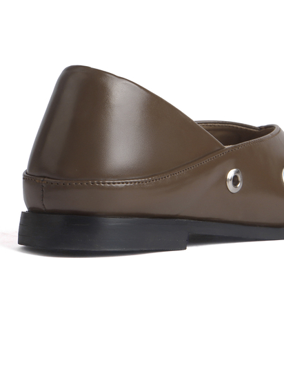 Brown pointed flats with grommets