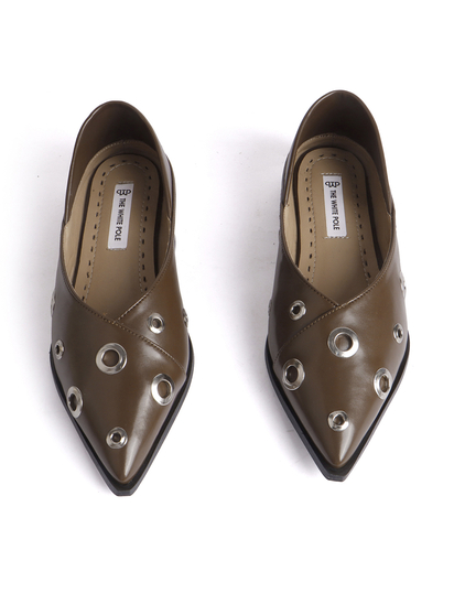 Brown pointed flats with grommets