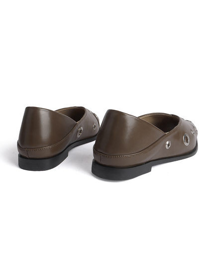 Brown pointed flats with grommets