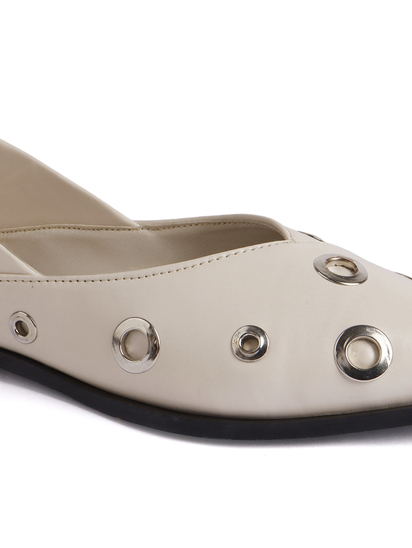 Cream pointed flats with grommets