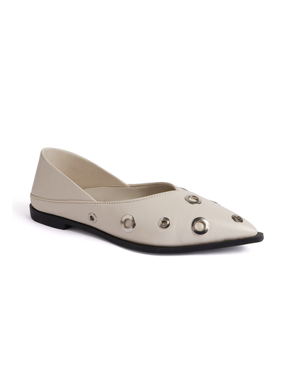 Cream pointed flats with grommets