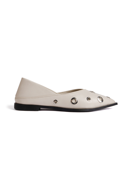 Cream pointed flats with grommets