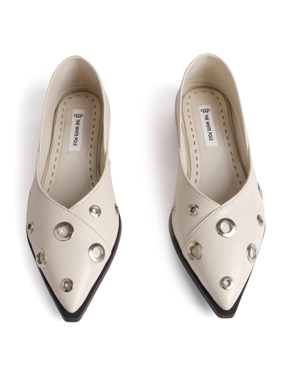 Cream pointed flats with grommets