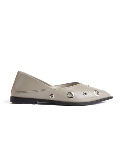 Grey pointed flats with grommets