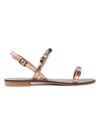 Rose Gold leather flat sandle with stone embellishments