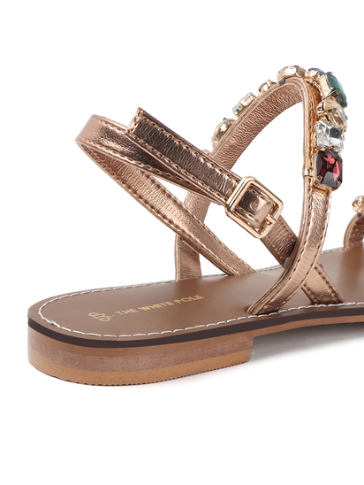 Rose Gold leather flat sandle with stone embellishments