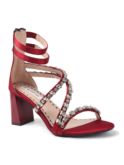 Red block heel with crystal embellishments