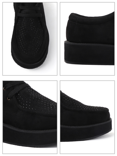 Black suede platform loafer shoes
